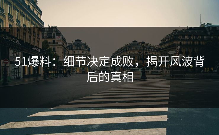51爆料：细节决定成败，揭开风波背后的真相